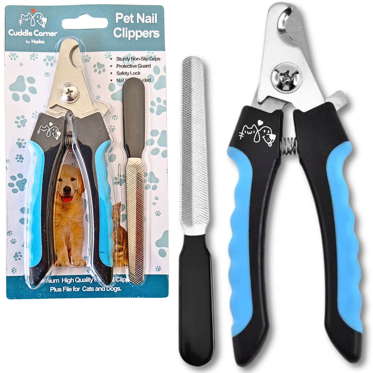 Pet Nail Care & Grooming Safety Clipper Kit for Dogs & Cats – Stainless Steel Precision Blades, Safety Guard & Lock, Ergonomic Non-Slip Grip, Includes Nail File – Professional Pet Claw Trimming Tool