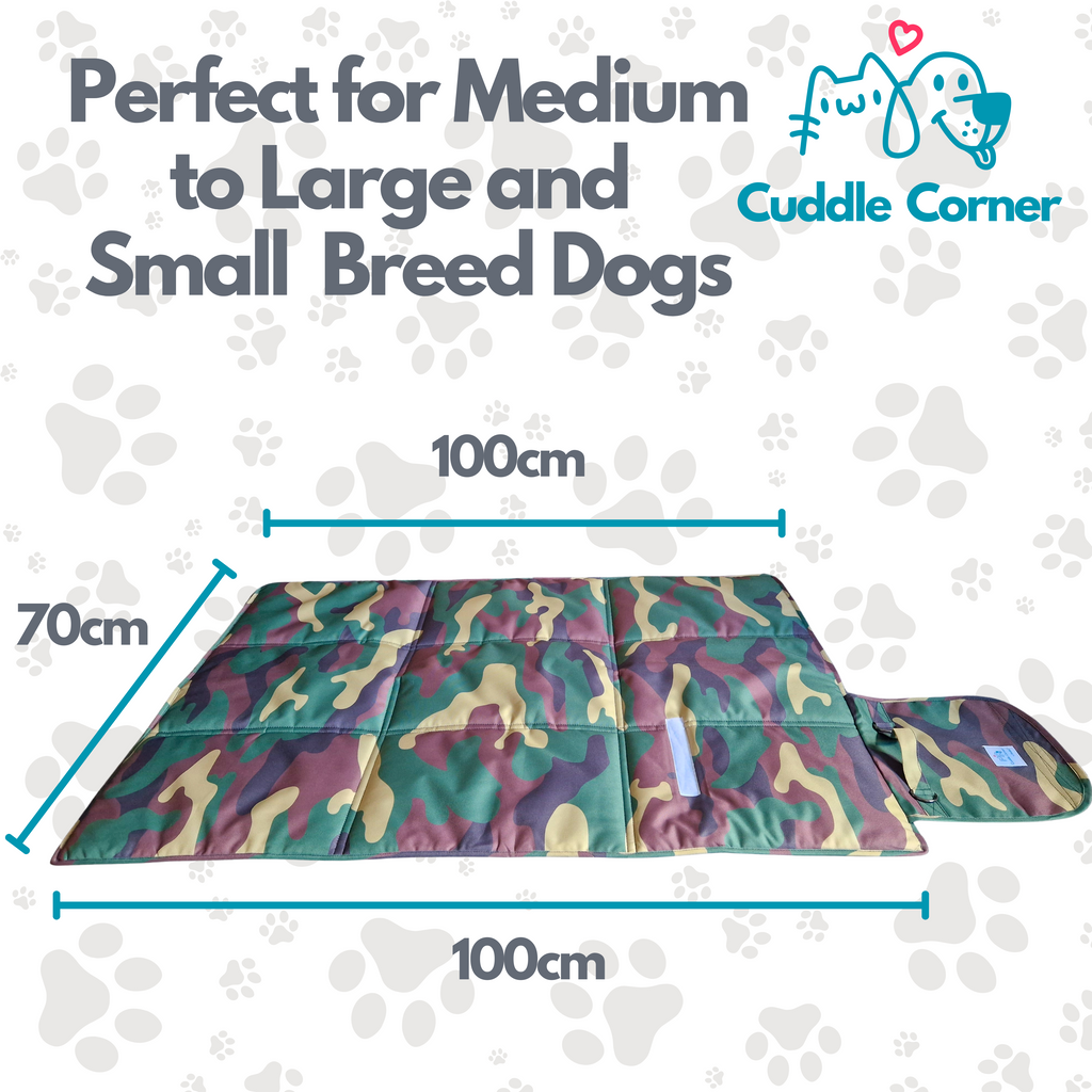 Waterproof Dog Settle Mat / Travel Mat, 100×70cm, Non-Slip, Foldable, Washable Oxford Fabric with Carry Handle – Portable Dog Bed for Home, Crate, Car & Camping