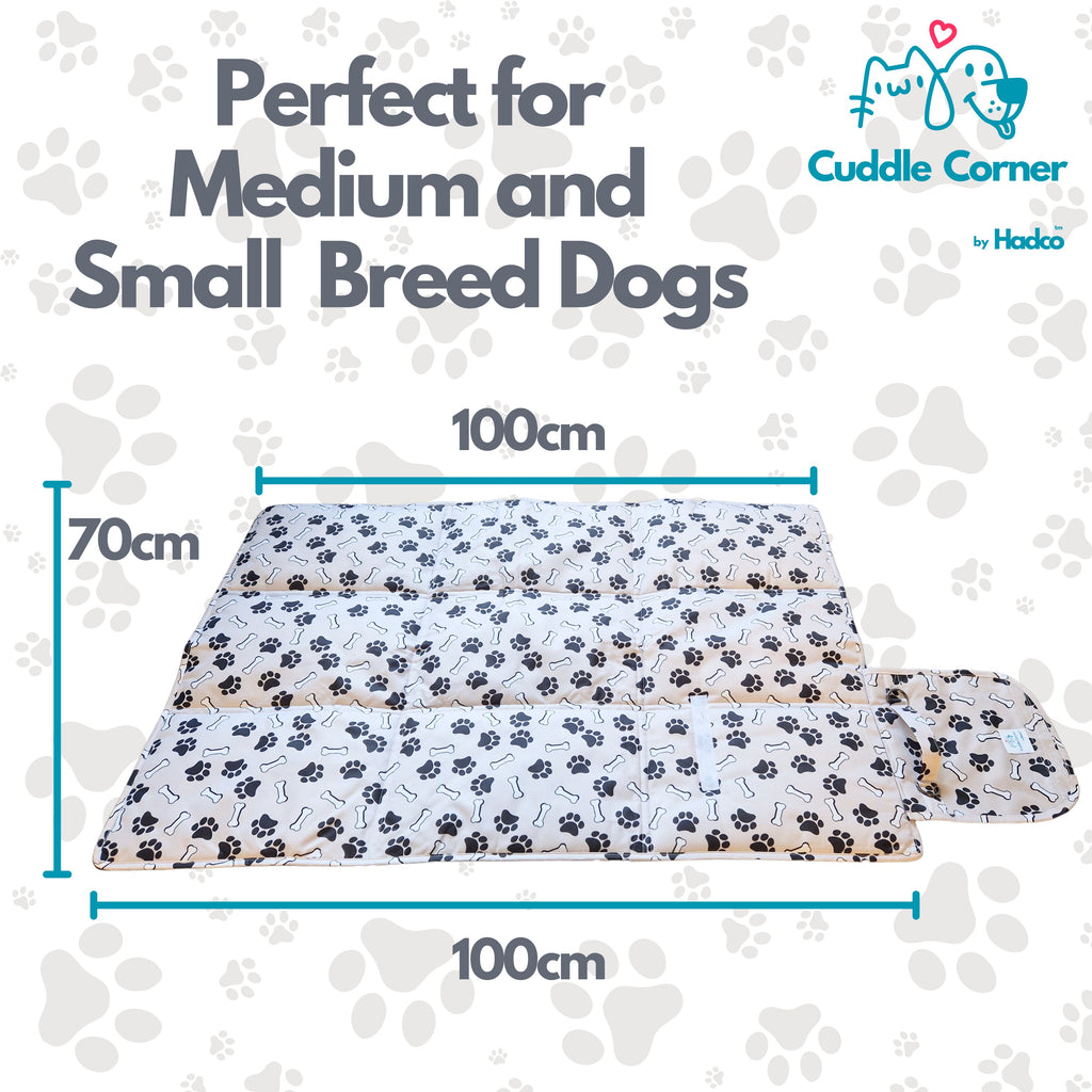 Cuddle Corner Dog Settle Mat / Travel Mat, 100×70cm, Non-Slip, Foldable, Washable Oxford Fabric with Carry Handle – Portable Dog Bed for Home, Crate, Car & Camping