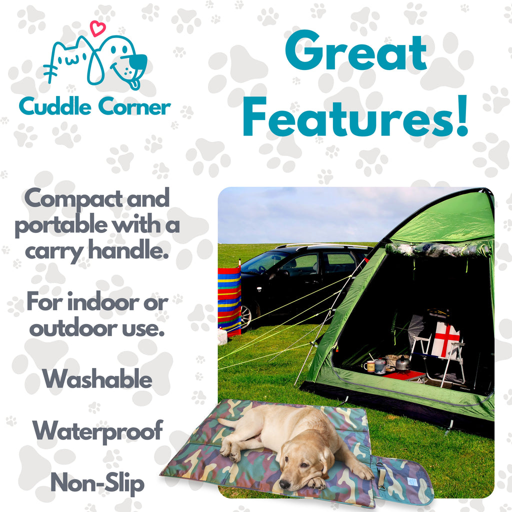Waterproof Dog Settle Mat / Travel Mat, 100×70cm, Non-Slip, Foldable, Washable Oxford Fabric with Carry Handle – Portable Dog Bed for Home, Crate, Car & Camping