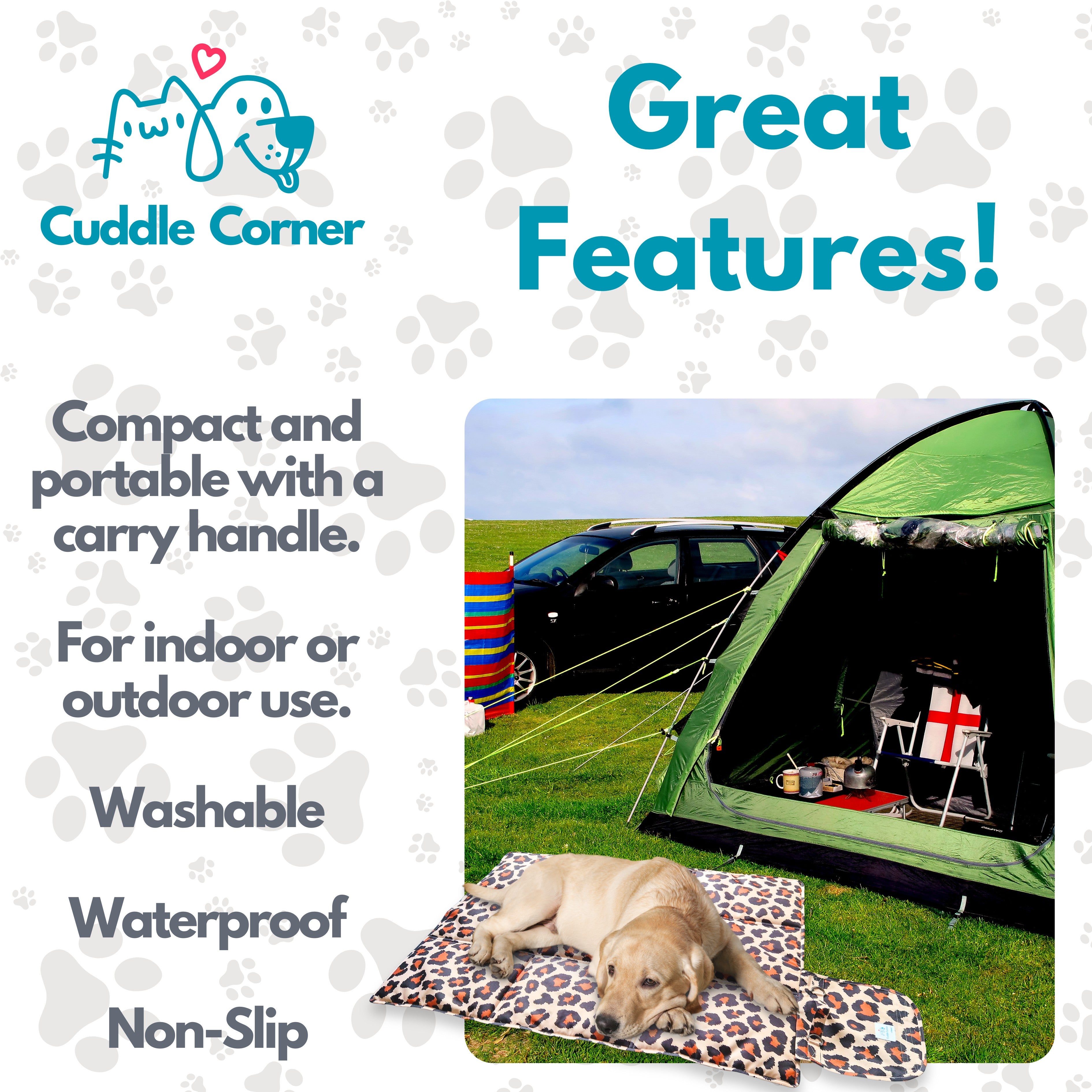 Cuddle Corner Dog Settle Mat / Travel Mat, 100×70cm, Non-Slip, Foldable, Washable Oxford Fabric with Carry Handle – Portable Dog Bed for Home, Crate, Car & Camping