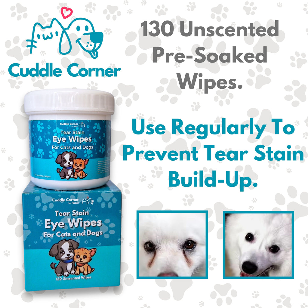 Cuddle Corner Pet Eye Wipes – 130 Tear Stain Remover Wipes for Dogs, Cats & Small Pets – Unscented, Pre-Moistened, Soft & Gentle Eye Cleaning Wipes for Daily Grooming
