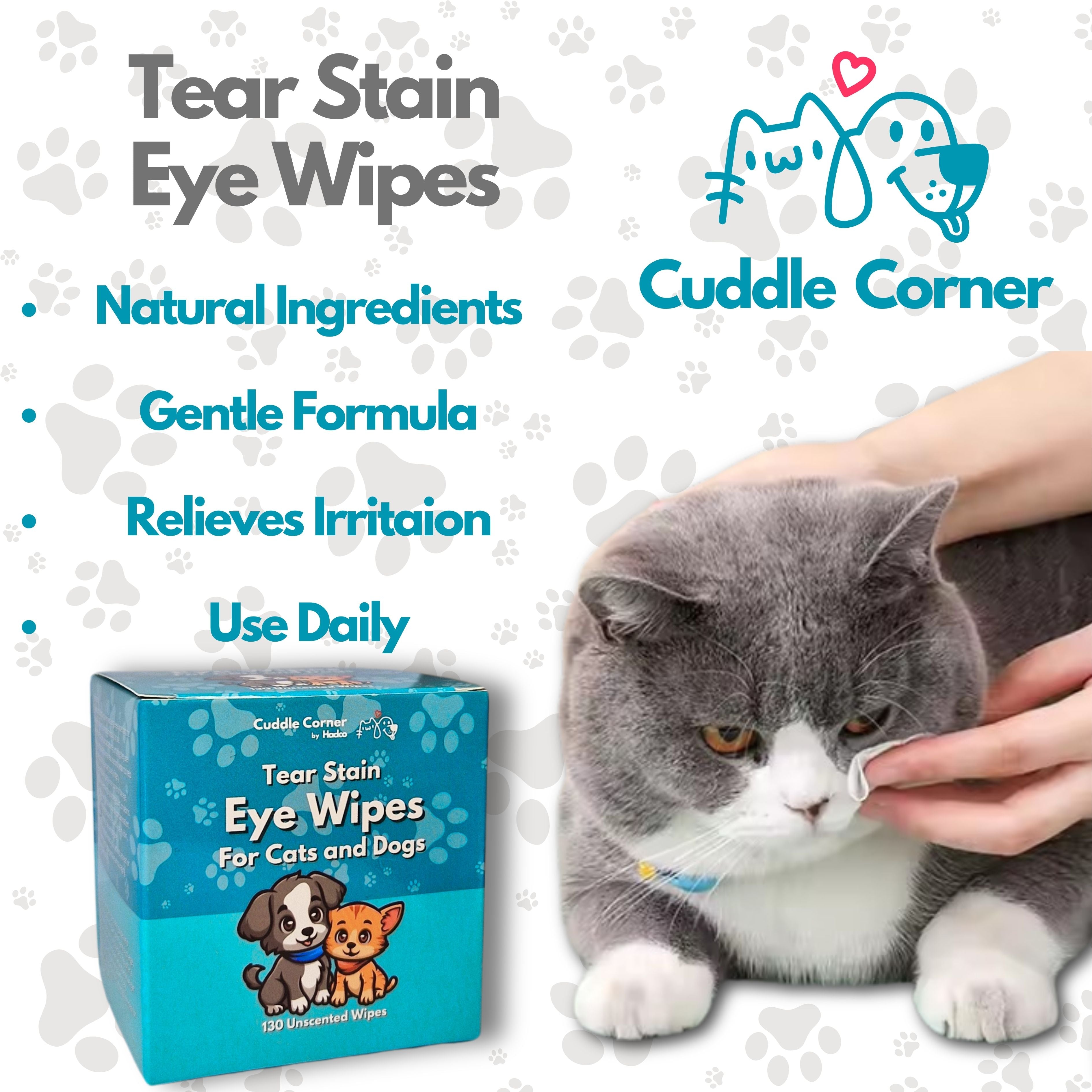 Cuddle Corner Pet Eye Wipes – 130 Tear Stain Remover Wipes for Dogs, Cats & Small Pets – Unscented, Pre-Moistened, Soft & Gentle Eye Cleaning Wipes for Daily Grooming